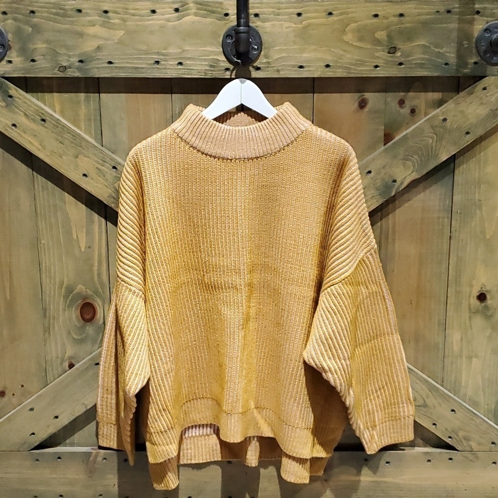 TOPSHOP CHUNKY KNIT RIBBED SWEATER SIZE 12 YELLOW CREW NECK PULLOVER